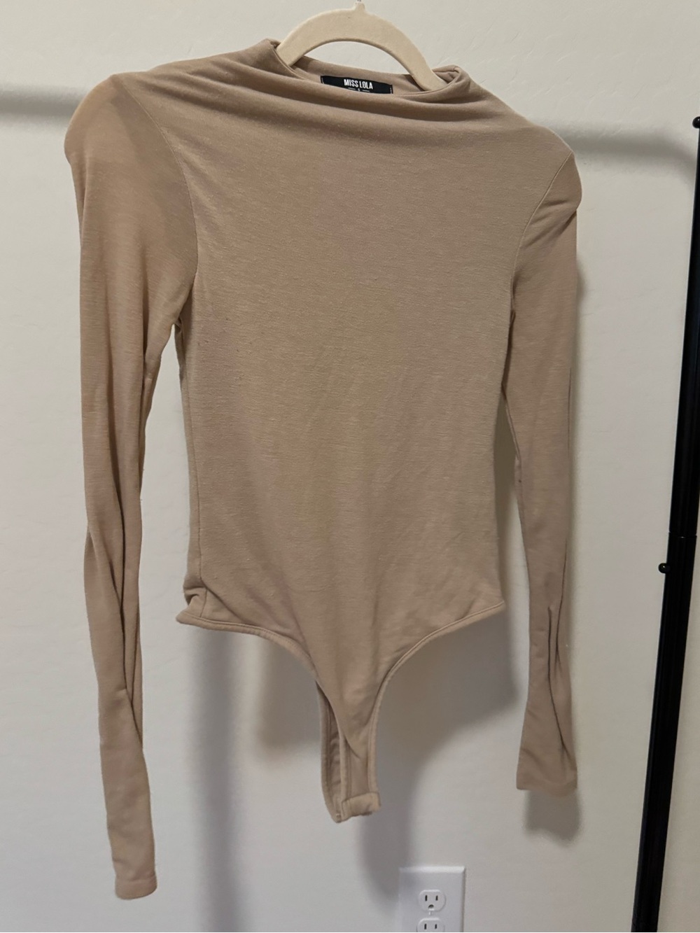 Miss Lola Beige Long Sleeve Bodysuit
